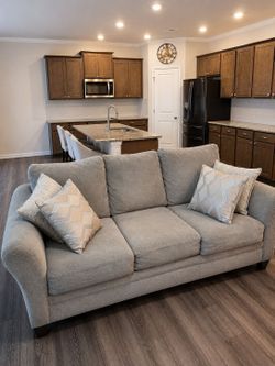 Gray Living Room Set – Sofa, Loveseat, Chair & Ottoman – Excellent Condition