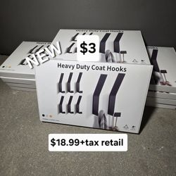 New Box Of 8pc Heavy Duty Coat Hooks $18.99 Retail Each Box 
