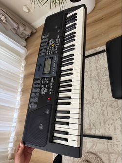 RockJam 61 Key Keyboard Piano Stand With Pitch Bend Kit, Piano Bench, Headphones, Simply Piano App & Keynote Stickers