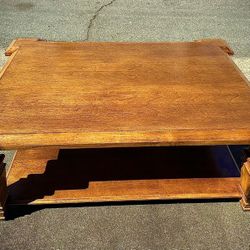 Heavy Solid Wood Coffee Table with Storage Shelf – Rustic / Tuscan Style