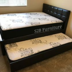 Full Twin Expresso Trundle Bed With Ortho Mattress!