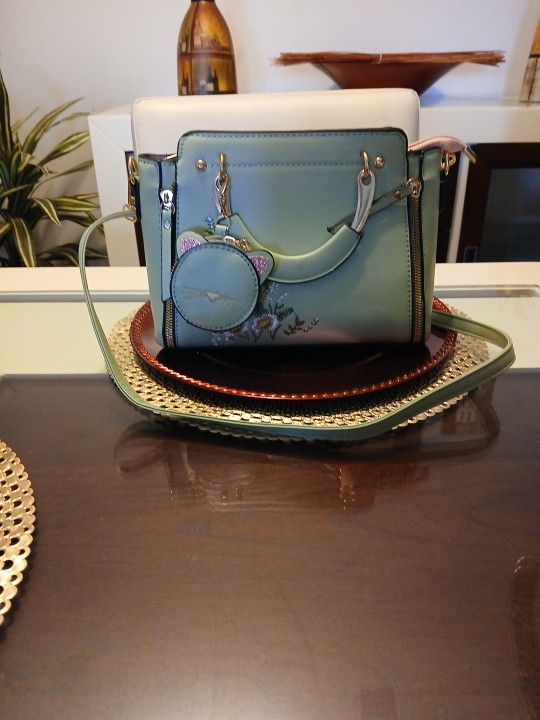 Mint Green Floral Handbag