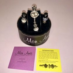 Mon Amie Bead Charm Watch Bracelet Silver Tone Works Great, New Battery