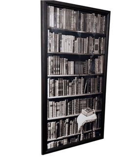 Framed Black and White Bookshelf Wall Art