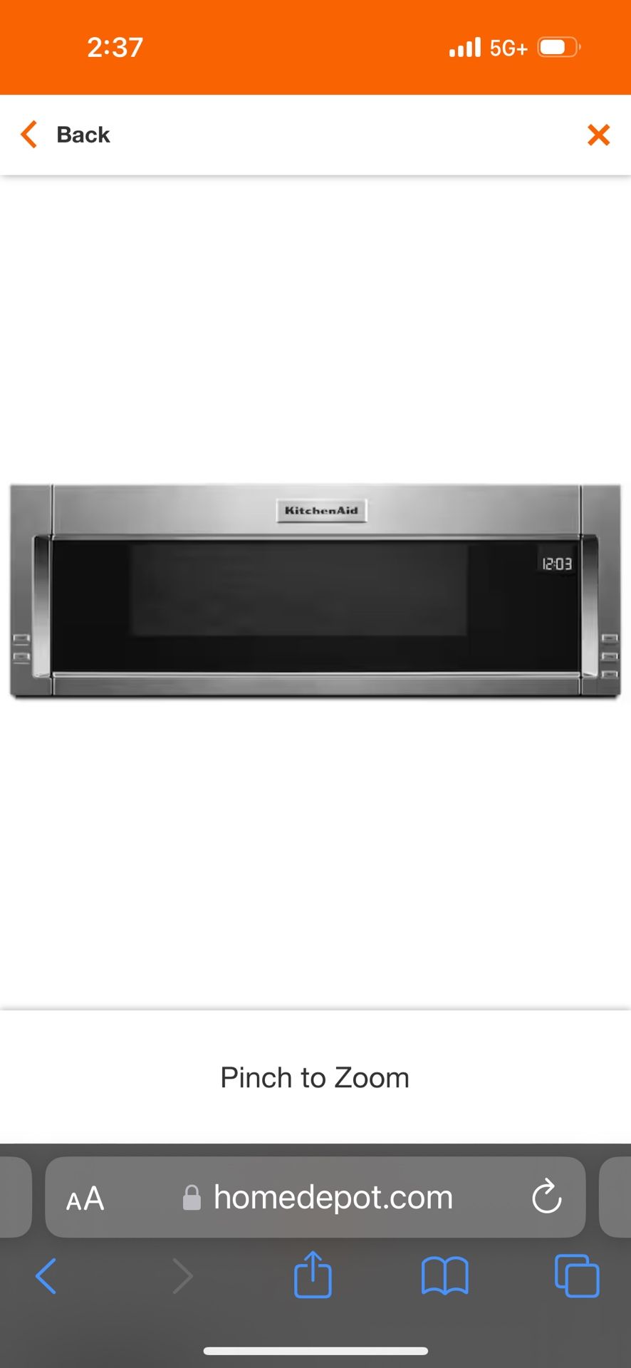 New Kitchen Aid Over The Stove Microwave Low Profile 