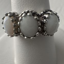 Sterling Silver ~5.5x5MM Oval Opal 3-Stone Ring Size 6