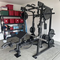 Vesta Fitness Smith Machine 2001 w/Bench Attachment | 230lb Bumpers Weights | 7ft Olympic Bar | Fitness | Gym Equipment | FREE DELIVERY🚚 