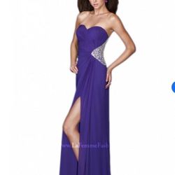 NWT GORGEOUS LA FEMME ROYAL PURPLE STRAPLESS RHINESTONES GOWN, PROM, SLIP DRESS
