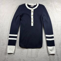 Faherty Mikki Henley Women’s M Blue Ribbed Organic Cotton Cashmere Blend #3045