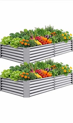 2 Pack 8×4×1.5ft Galvanized Raised Garden Beds Outdoor, Rectangle Sturdy and Durable Planter Boxes for Vegetables, Fruits, Flowers and Plants, Easy As