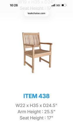 New solid teak outdoor armchair
