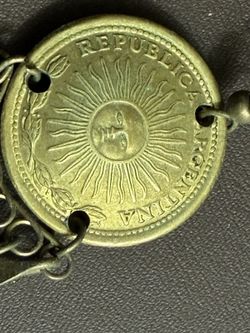 Argentina 1 Peso Sol de Mayo Coin Chandelier Dangle Earrings Vintage