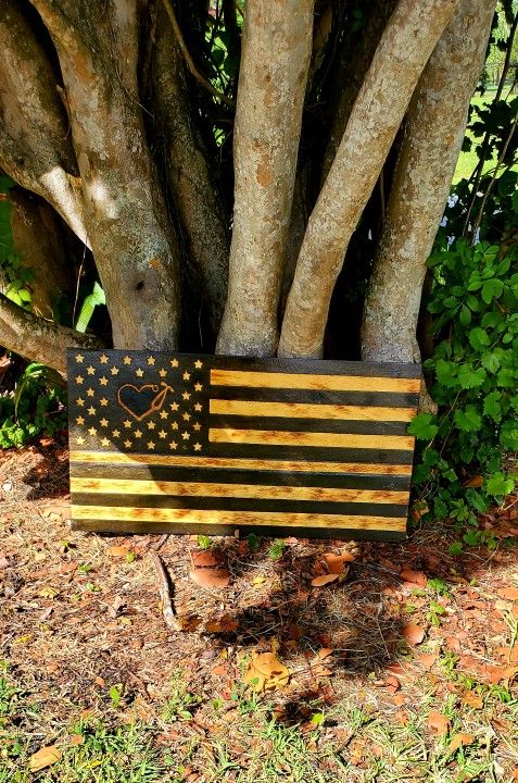 Handmade Wooden American Flag Showing Support To Health Care Providers
