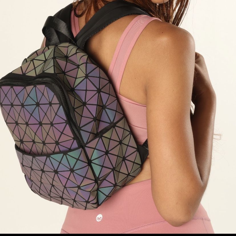 Magibag Lattice Geometric Backpack Iridescent Rainbow School Bag Pack (Geometric)