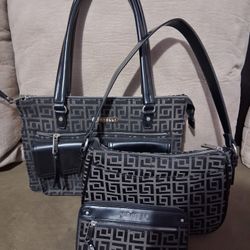 Fiorelli Women's Satchel, Black Geo Jacquard 2 Purses And Wallet 