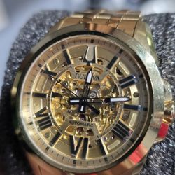 Golden Automatic Skeleton  Bulova  Watch 