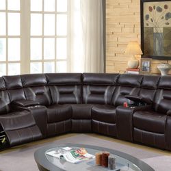 Brand New Brown Leather Reclining Sectional Sofa