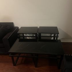 Black Glass Coffee Table + 2 Matching End Tables