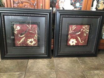 Pair of Framed Bird and Floral Wall Art