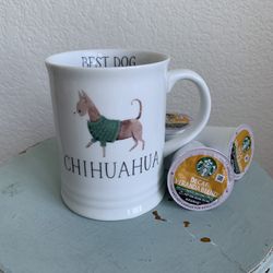 MUG Ceramic Chihuahua  - Best Dog - Message Inside White Tan Brown Black Green