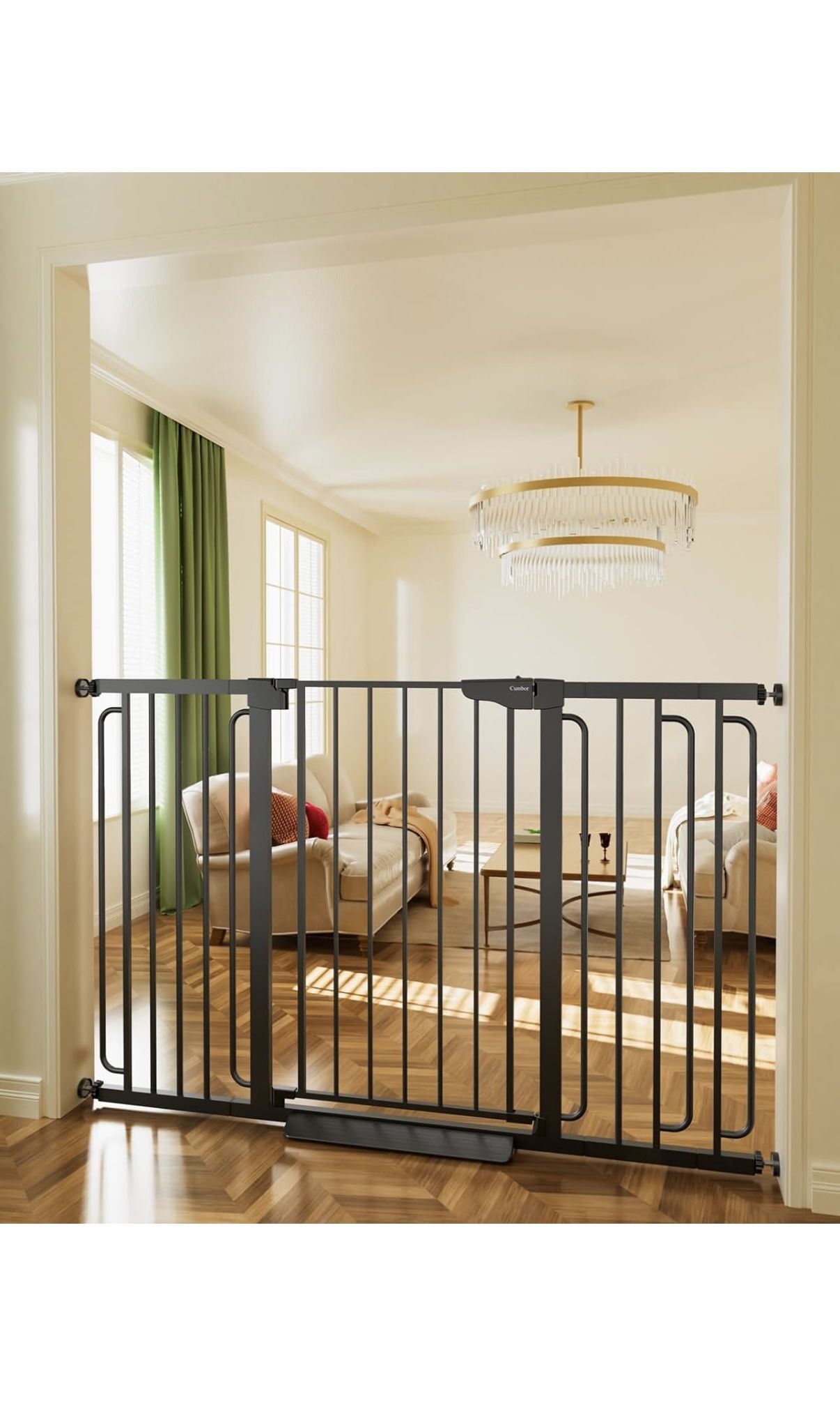 New in open box. Cumbor 36" Extra Tall Baby Gate for Stairs, 29.7-57" Extra Wide Dog Gate for Doorways Hallways, Pressure Mounted