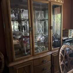 Large Wooden Glass Cabinet with Drawers & Storage