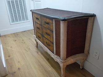 Vintage Wood and Wicker 6-Drawer Dresser