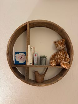 Round wood wall shelf 24" diameter 4.5" depth tan brown