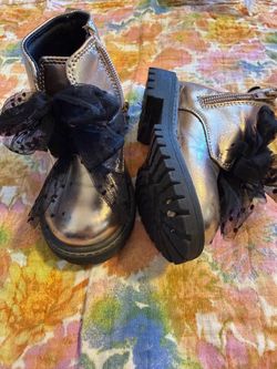 Toddler girl rose gold Jessica Simpson Boots with Black Bow