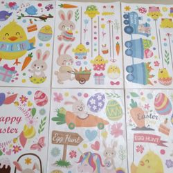 Easter Window Cling Stickers,Bunny Easter Eggs Glass Decals for Windows. Easter Decoration 6 Sheets