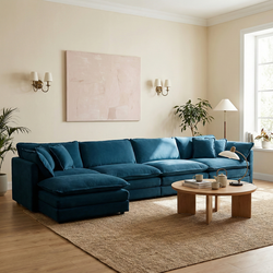 Fremont 147" Modular Chenille Upholstered L-Shaped Sectional Sofa with Ottoman