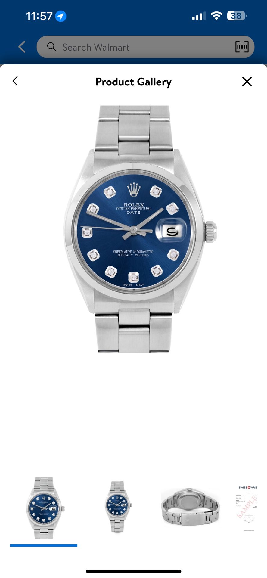 Pre-Owned Rolex 1500 Men's 34mm Date Wristwatch Blue Diamond (3 Year Warranty) (Good)
