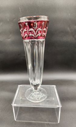 Vijtage Anna Hutte Bierkristall German 24% Lead Crystal Vase Cranberry Pink 9". Good condition.