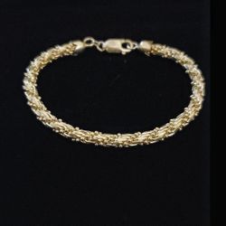 7.5" x 6.5mm 10k Yellow GF Wrapped Bead Chain Solid Sterling Silver Rope Bracelet. Italy, FLAWLESS!