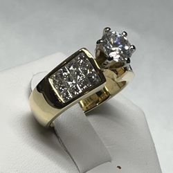 18k Yellow Gold Natural Princess Cut Invisible Set Diamond Ring 