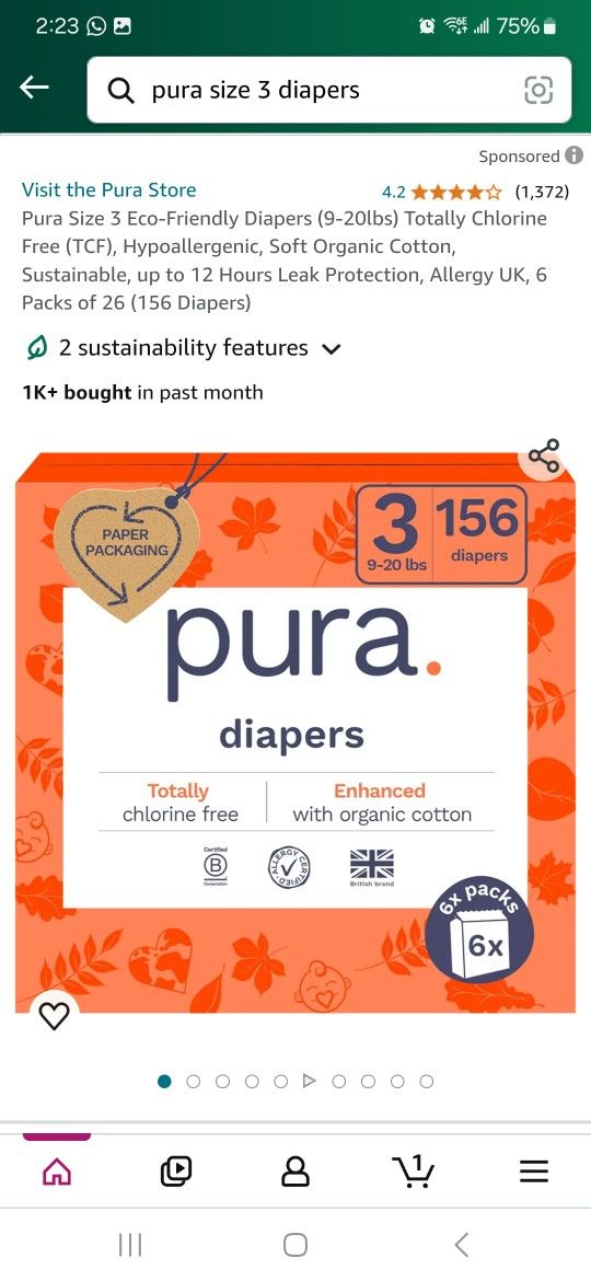 Pura Size 3 Eco-Friendly Diapers (9-20lbs) Totally Chlorine
Free (TCF), Hypoallergenic,