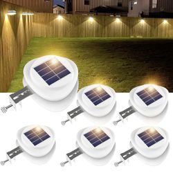 6 Pack Warm White Solar White Gutter Lights 9 Led Waterproof Patio/Fence Decor