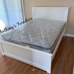 White Full Bed With Mattress 