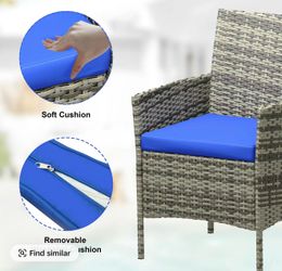 3-Piece Patio Bistro Set - All-Weather PE Rattan Patio Furniture Sets, 2 Cushioned Chairs & Durable Coffee Table for Balcony, Backyard, Durable Outdoo