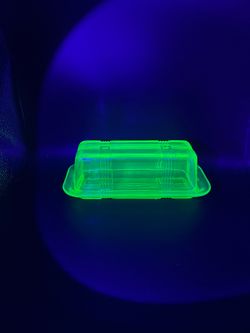 Green Uranium Glass Butter Dish