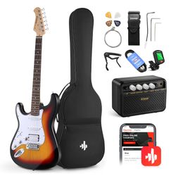 New, Donner 39 Inch Left-Handed Electric Guitar Kit Solid Body Sunburst Lefty Beginner Set Full size
