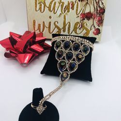 Multicolor Rhinestone Bracelet With Ring