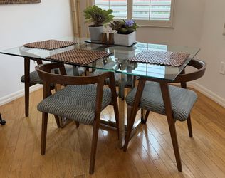 West Elm glass dining table