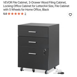 VEVOR File Cabinet, 3-Drawer Wood Filing Cabinet