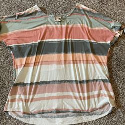 Womens 2x Stripe Top With Tied Sleves