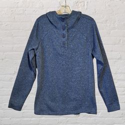 Columbia fleece lined knit button pullover hoodie, blue heathered, Sz. XL