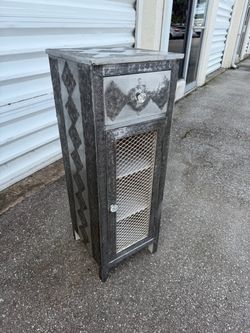 Eclectic Metallic Industrial Wooden Vertical Accent Storage Cabinet! 16x16x44in