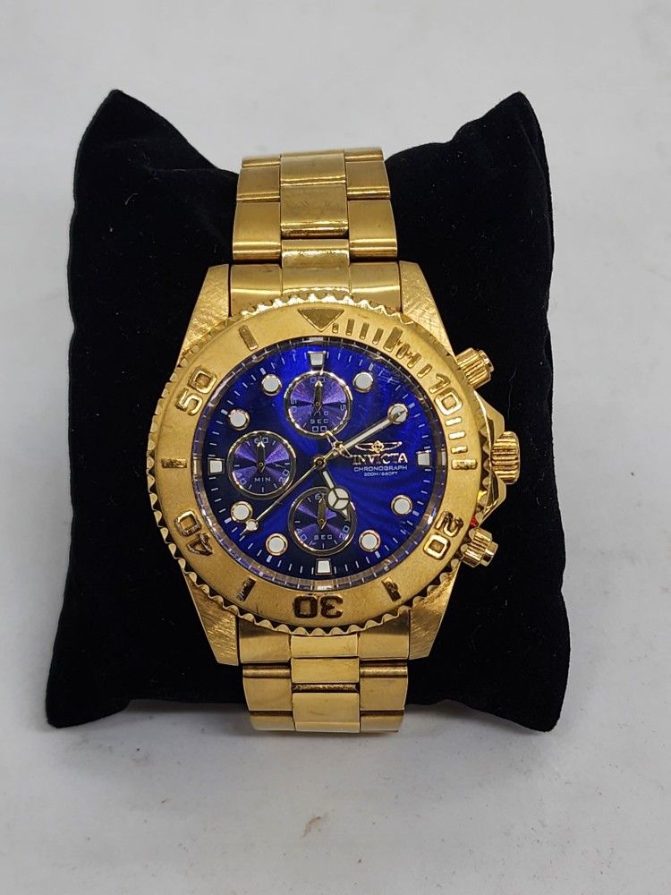 Invicta Pro Diver Chronograph Blue Dial 18K Gold Plated Men's Watch 44mm #19157