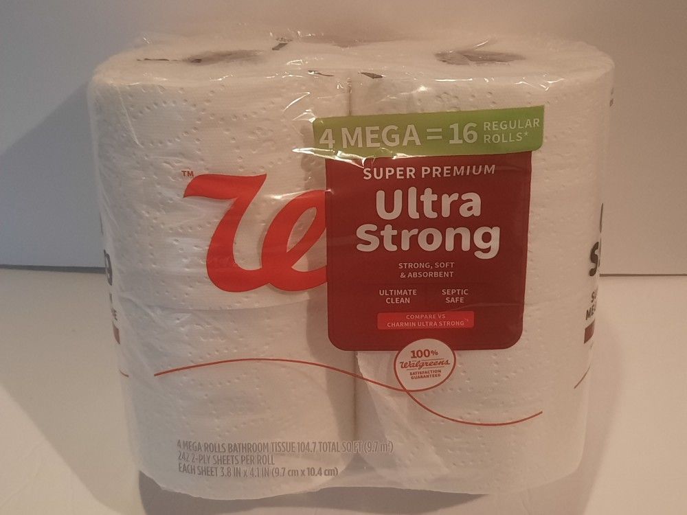 Walgreens Super Premium Ultra Strong Bathroom Tissue 4 Mega Rolls = 16 Regular Rolls