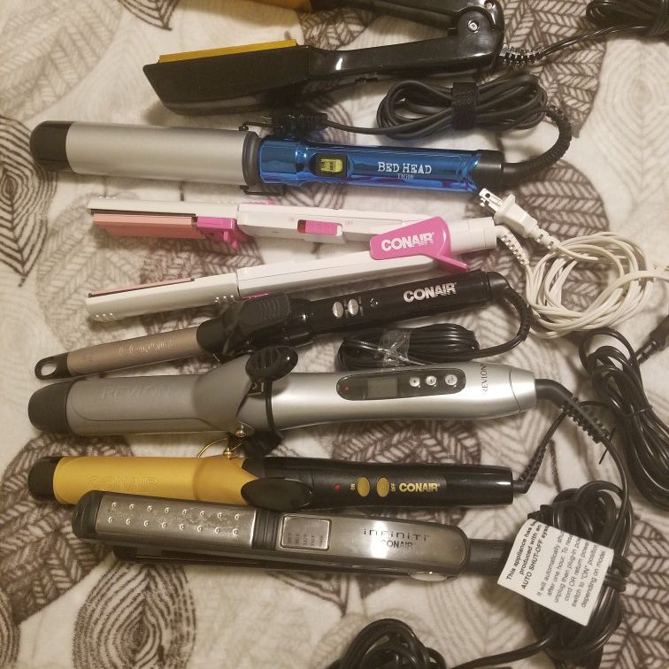 Lots of hair curlers and straighteners